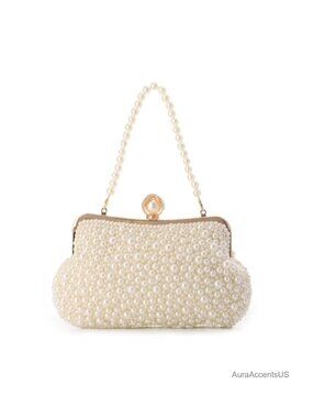 Pearl Crystal Beaded Clutch Evening Bag Wedding Prom Formal Purse